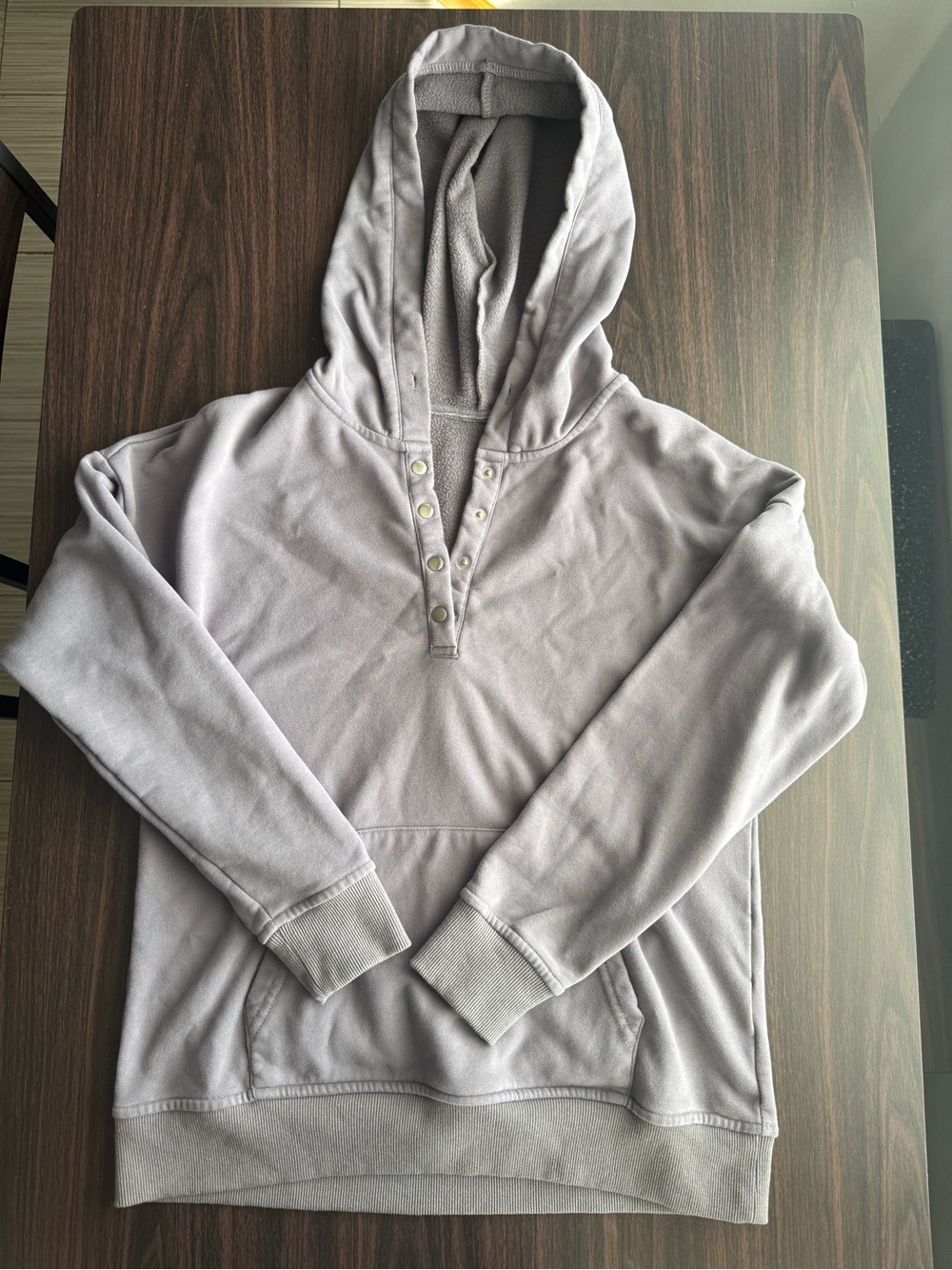 Women’s Gray Henley Snap Pullover Hoodie Cotton Poly Sz M